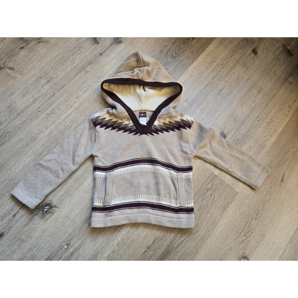 Tea Collection Kids Size 2 Pima Cotton Knit Southwestern Hoodie Sweater Brown
